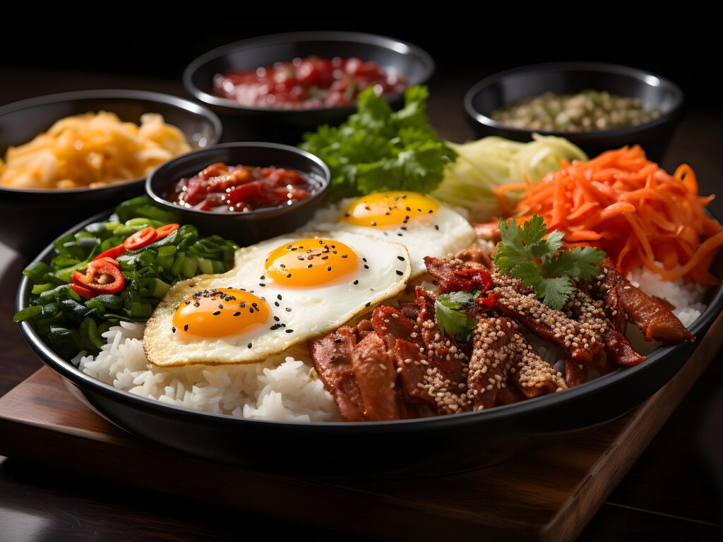 A colorful Korean bibimbap bowl ready to share
