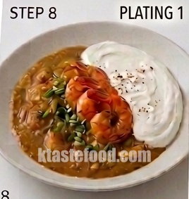 Creamy Shrimp Curry Rice with Whipped Cream Dollop Gourmet Fusion Recipe
