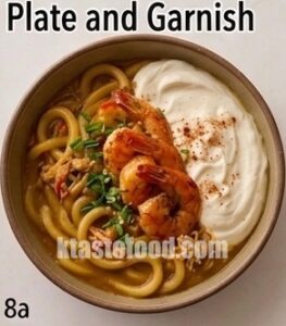 Creamy Shrimp Udon with Whipped Cream Dollop One-Pan Gourmet Fusion Udon Recipe