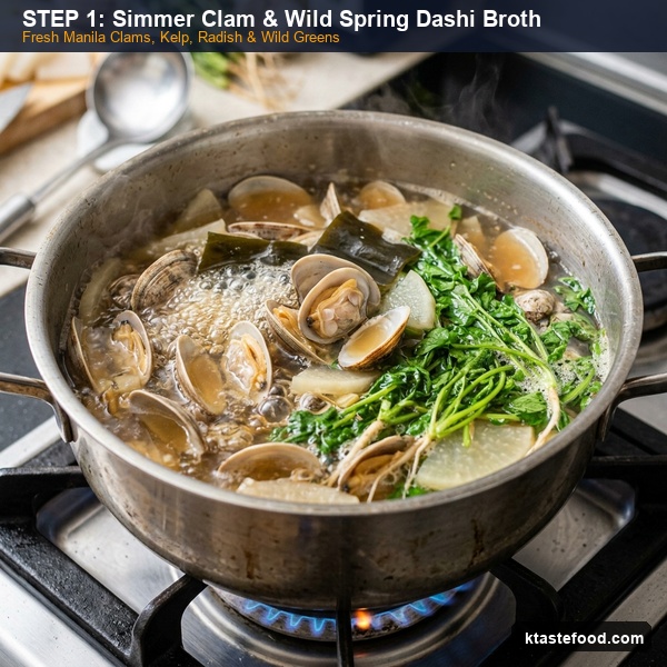Step 1: Simmer Clam & Wild Spring Dashi Broth