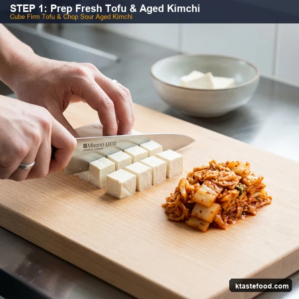 Step 1: Prep Tofu, Vegetables & Aged Kimchi