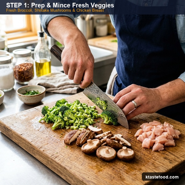 Step 1: Mince Chicken & Fresh Vegetables