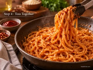 Spaghetti tossed in silky gochujang brown butter sauce