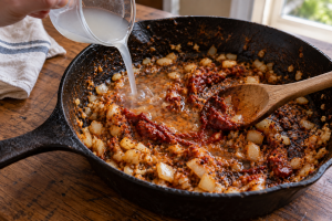 Gochujang and onion deglazed with cloudy pasta water