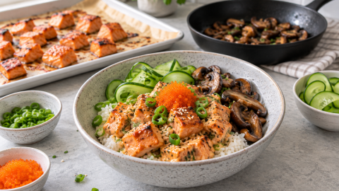 Creamy Gochujang Salmon Rice Bowl with Tobiko from K-Taste Food