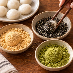 Glutinous rice balls simmering in gently boiling water until they float