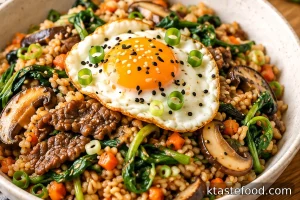 Korean Bulgogi Fried Rice with Mushrooms and Water Spinach