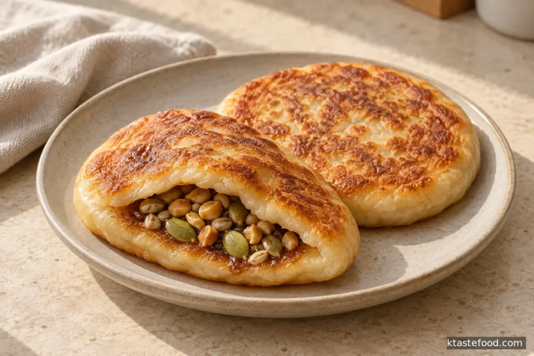 Golden Korean ssiat hotteok filled with sunflower seeds, pumpkin seeds, peanuts, and cinnamon sugar