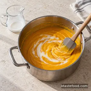 Milk swirled into smoothly blended kabocha puree